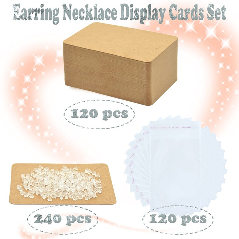 Yuronam 120 Set Earring Holder Cards Necklace Display Cards with 120 Pcs Self Sealing Bags and 240 Pcs Earring Backs for Earring Necklace Display(3.5 x 2.3 Inches  Kraft Color) - Image 3